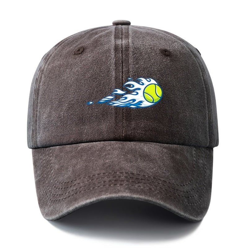 A Unisex Fashionable and Versatile Printed Flame Baseball Cap, Featuring a Classic Vintage Washed Outdoor Lightweight Curved Brim. Suitable for Casual Occasions Such as Outdoor Vacations, Travel, and Camping, as Well as Holiday Parties and Hip-hop