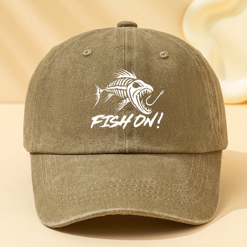 Trendy Men'S Vintage Washed Baseball Cap Featuring a Unique Fish Pattern, Casual And Versatile, Breathable, Comfortable, Lightweight, Adjustable Fisherman Hat for Outdoor Sports And Fishing, Stylish Brand Fishing Hat