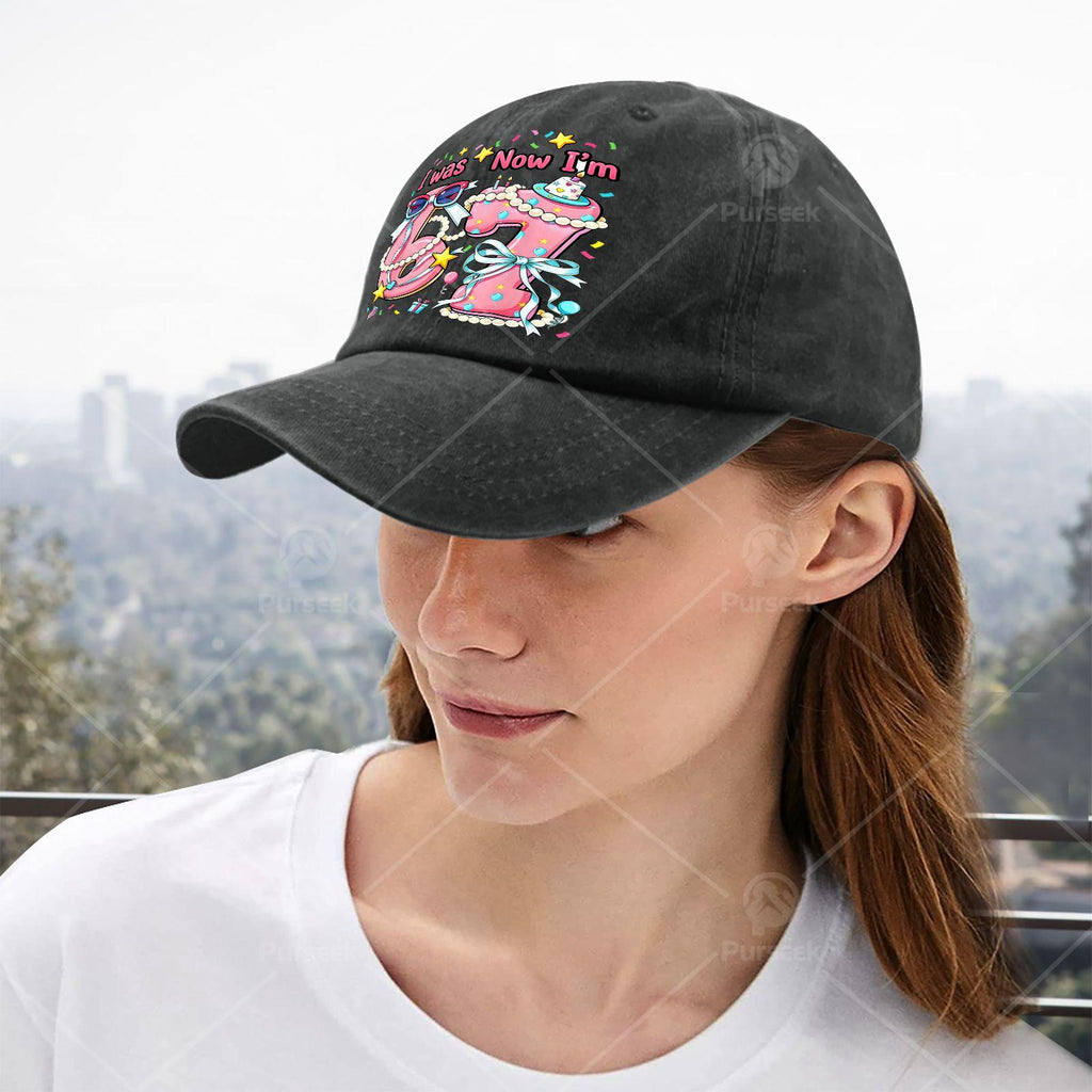 7th Birthday Girl I Was 6 Now Im 7 Year Old Girls Baseball Hat Unisex