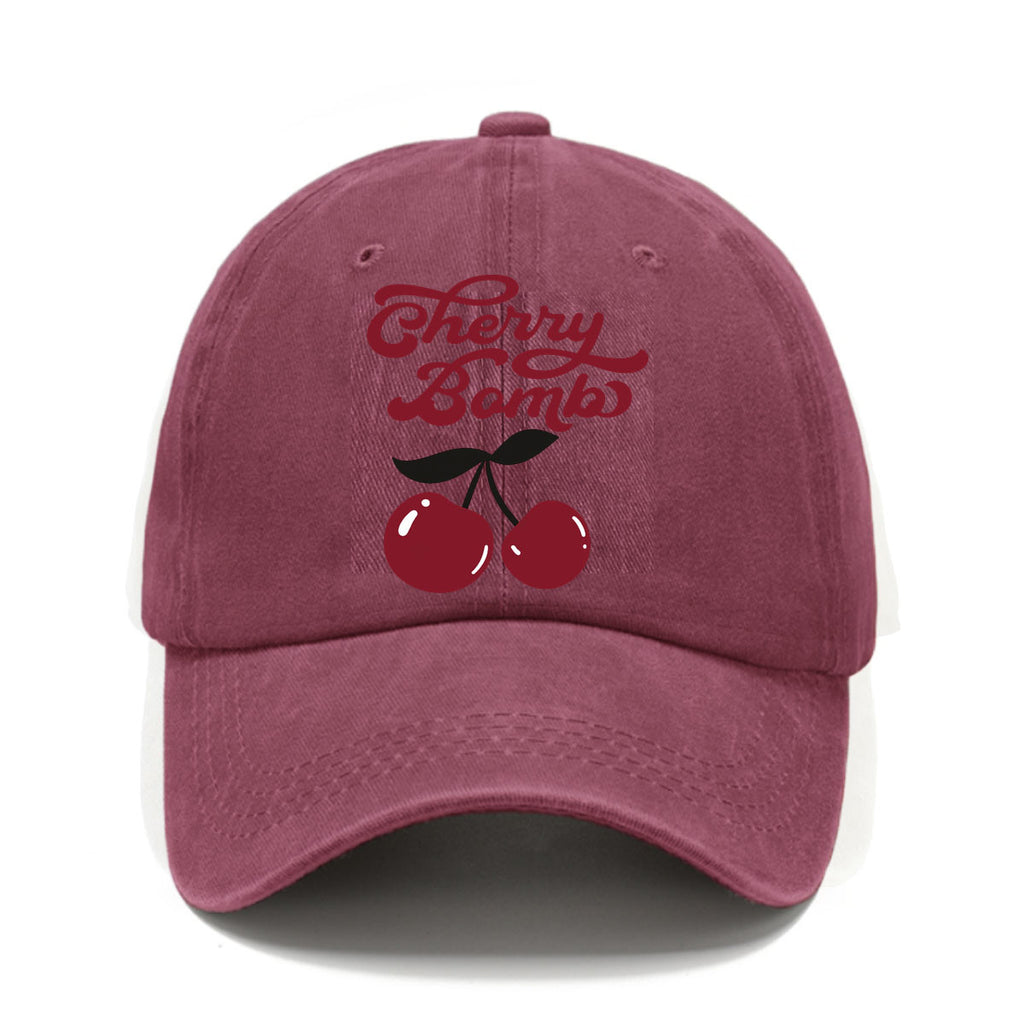 Vintage Cherry Bomb Print Washed Baseball Cap, a Fresh Retro-Style Men'S Hat, Suitable for Spring And Summer Casual Wear, Versatile Hat, Comfortable And Breathable, Perfect for Outdoor Use, Matching Outfits