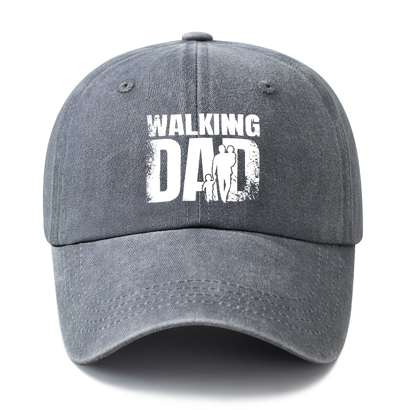 A Unisex Fashionable and Versatile "DAD WALKING" Printed Baseball Cap, Featuring a Classic Vintage Washed Outdoor Lightweight Curved Brim. This Trucker Baseball Cap Is Suitable for Casual Occasions Such as Outdoor Vacations, Travel, and Camping