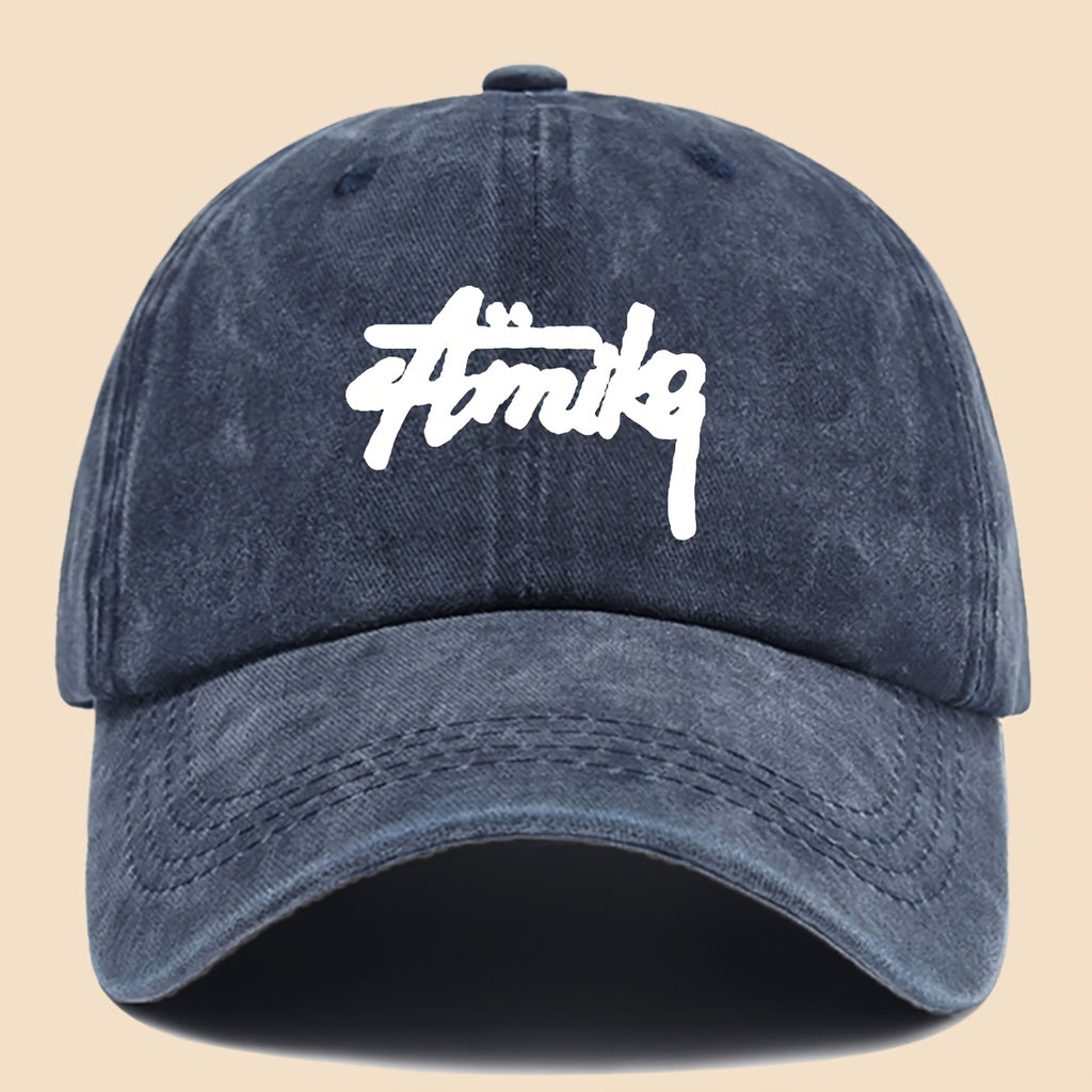 1pc AMIKE Printed Urban Cool Baseball Cap - Unisex Adjustable Washed Skate Cap for Outdoor Adventures, Breathable Fashion Unisex Design, Perfect for Hiking, Fishing, Dating - Ideal Gift for Teens, Couples, and Families for Birthdays/Holidays