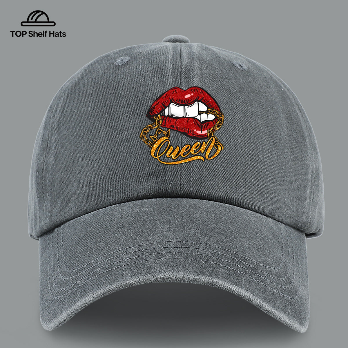 1pc Red Lip Golden Chain Queen Print Baseball Cap, Individual Trendy Dad Hat, Fashionable Street Style Casual Hat, Unisex Adjustable Size, Hip-Hop Street Dance Hat, Best Friend Outing Styling Hat, Music Festival Trendy Essential Hat