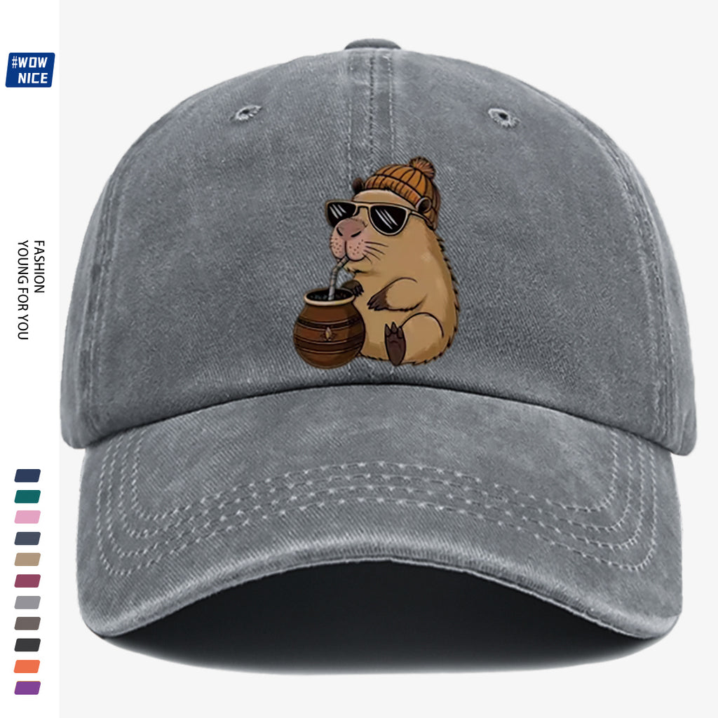 1pc Groundhog Wearing Sunglasses And Hat Drinking Beverage Fun Print Baseball Cap Unisex Slimming Fashion Casual Adjustable Size Daily Outing, Party, Travel, Shopping, Outdoor Activities All-Match Hat Holiday Birthday Gift Best Choice