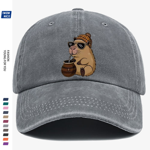 1pc Groundhog Wearing Sunglasses And Hat Drinking Beverage Fun Print Baseball Cap Unisex Slimming Fashion Casual Adjustable Size Daily Outing, Party, Travel, Shopping, Outdoor Activities All-Match Hat Holiday Birthday Gift Best Choice