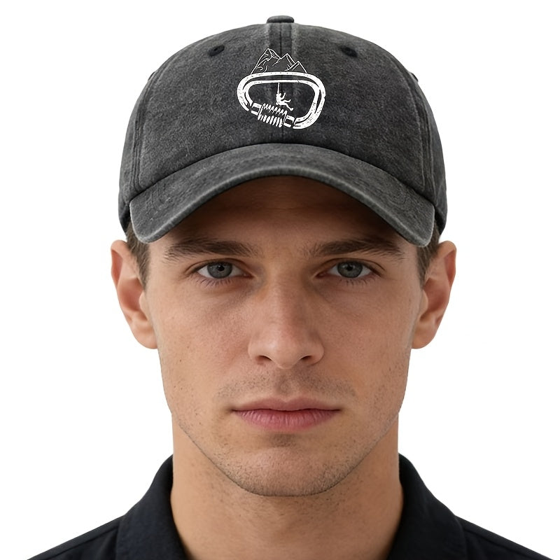 A Unisex Fashionable and Versatile Printed Rock Climbing Baseball Cap, Featuring a Classic Vintage Washed Outdoor Lightweight Curved Brim. Suitable for Casual Occasions Such as Outdoor Vacations, Travel, and Camping. Also Works as a Hip-hop Hat