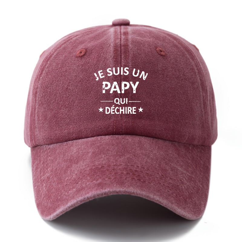 1 Unisex Fashion Versatile Printed Letter "JE SUIS UN PAPY" Baseball Cap | Classic Retro Lightweight Curved Brim, Ideal for Outdoor Travel, Camping, Casual Wear, and Festive Parties, Woven by MAKEFGE