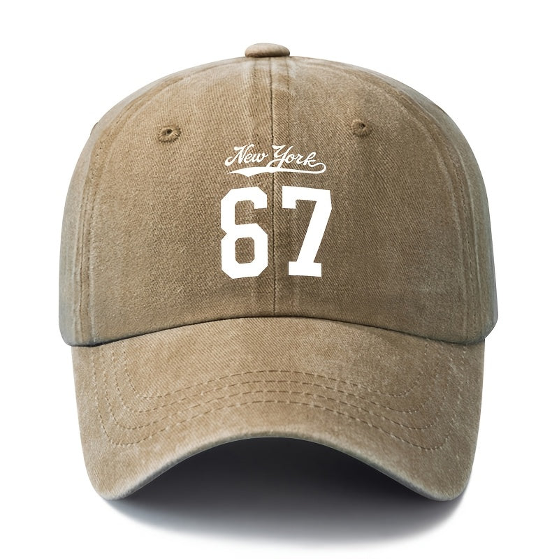 A Stylish And Versatile Unisex Baseball Cap Featuring a New York 67 Print, This Classic Retro Washed Outdoor Cap Is Lightweight And Curved-Brimmed. It'S Perfect for Casual Occasions Like Outdoor Vacations, Camping, And Holiday Parties