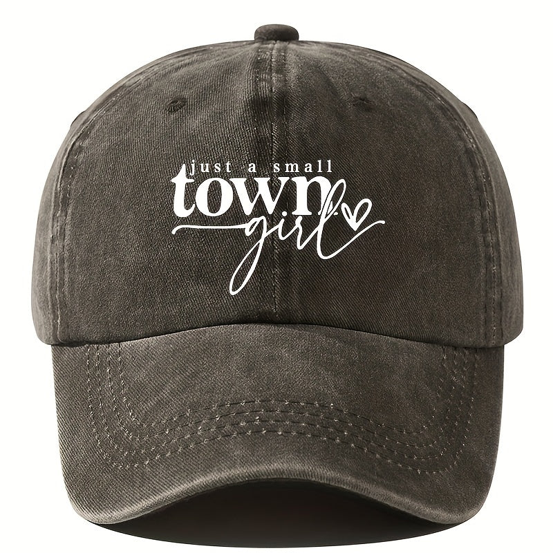 Unisex Adjustable Baseball Cap - "Just A Small Town" Letter Print, 100% Polyester Vintage Washed Style Outdoor Fishing Sun Hat, Suitable for Casual Wear And Sun