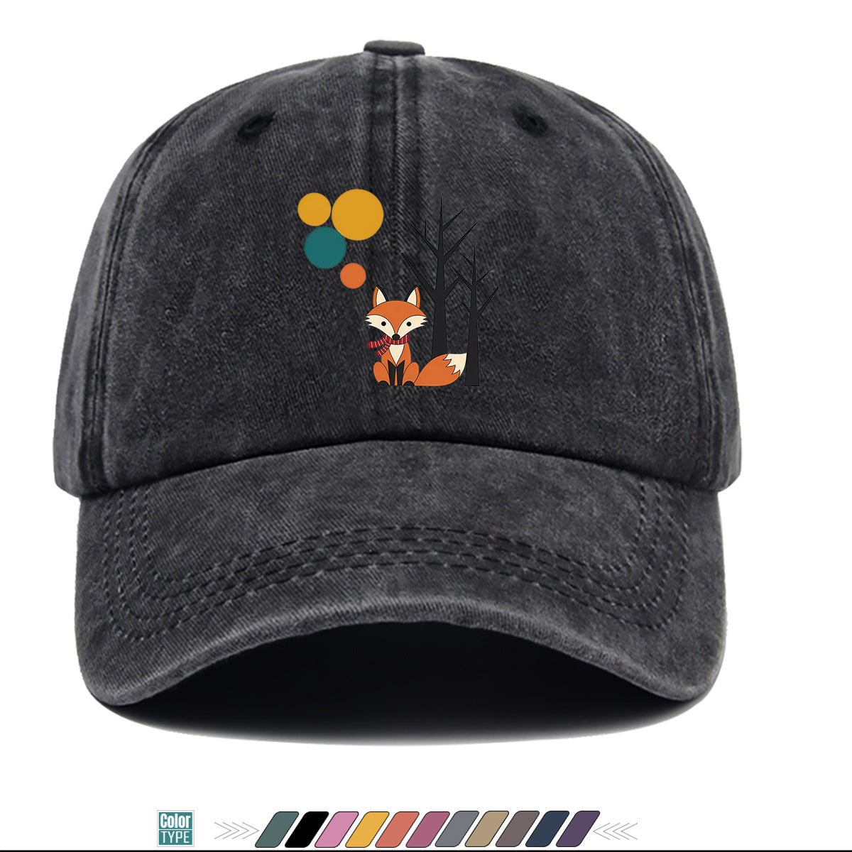 1pc Cartoon Fox Wearing Red Scarf Print Baseball Cap Colorful Geometric Background Sun Hat Fashionable And Beautiful Unisex Duck Tongue Cap Adjustable Size Casual Travel Hat Street Trendsetter Essential Suitable for Daily Wear, Shopping, Travel