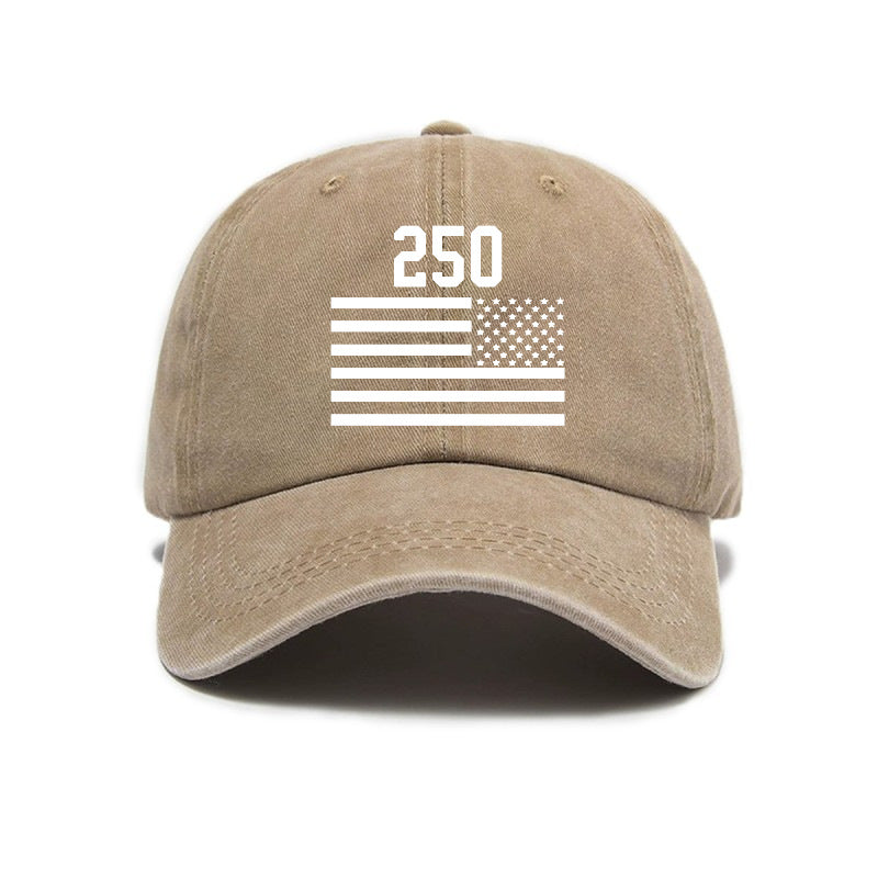 Washed Distressed Printed Baseball Cap Adult All-Match Vintage 250Th Anniversary Print Washed Distressed Soft Brim Sun Hat Unisex Trendy Baseball Cap