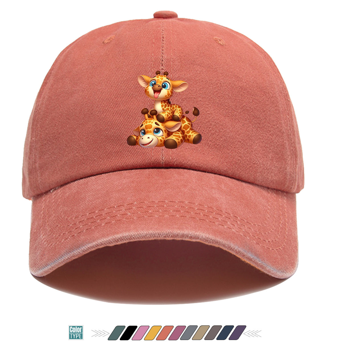1pc Two Cartoon Giraffe Print Baseball Caps, Lively And Cute Design. Comfortable And Breathable Sun Hat, Fashionable And Beautiful, Suitable for Both Men And Women, Adjustable Size. Trucker Hat, Beach Vacation Hat, Suitable for Outdoor Activities