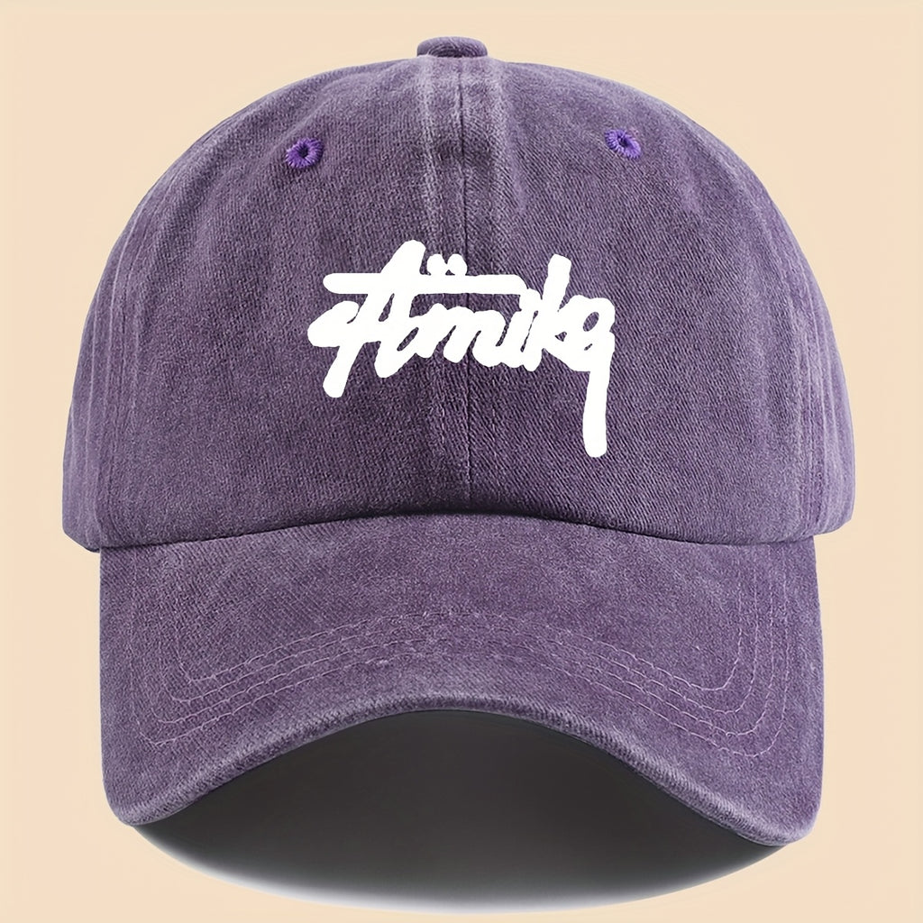 1pc AMIKE Printed Urban Cool Baseball Cap - Unisex Adjustable Washed Skate Cap for Outdoor Adventures, Breathable Fashion Unisex Design, Perfect for Hiking, Fishing, Dating - Ideal Gift for Teens, Couples, and Families for Birthdays/Holidays