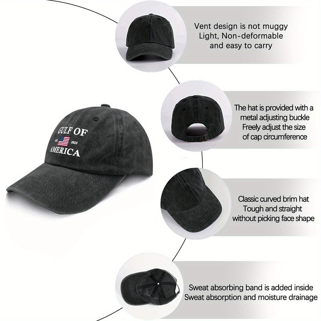 Men's Vintage Washed Baseball Cap with "Bay Area Established 2025" & American Flag Design - Adjustable Dad Hat, Buckle Closure, Machine Washable Suitable for Bay Area Pride, Casual Wear, Themed Events, Retro Headwear