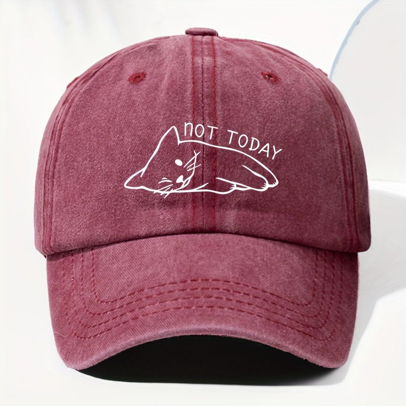 A Unisex Vintage Baseball Cap with Cat Print, Suitable for Outdoor. It Features Adjustable Size, Perfect for Daily Wear, All Seasons