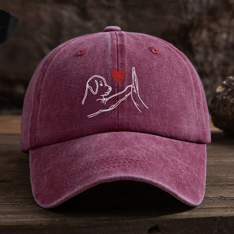 Men's Baseball Cap - Minimalist Dog Lover Hat with High-Five & Heart Graphic, Lightweight Textile for Everyday & Special Events - Perfect Gift for Pet Owners (Black), Dog Hat, Casual Headwear, Playful Design, Durable Construction, Stylish Headwear, Outdoo