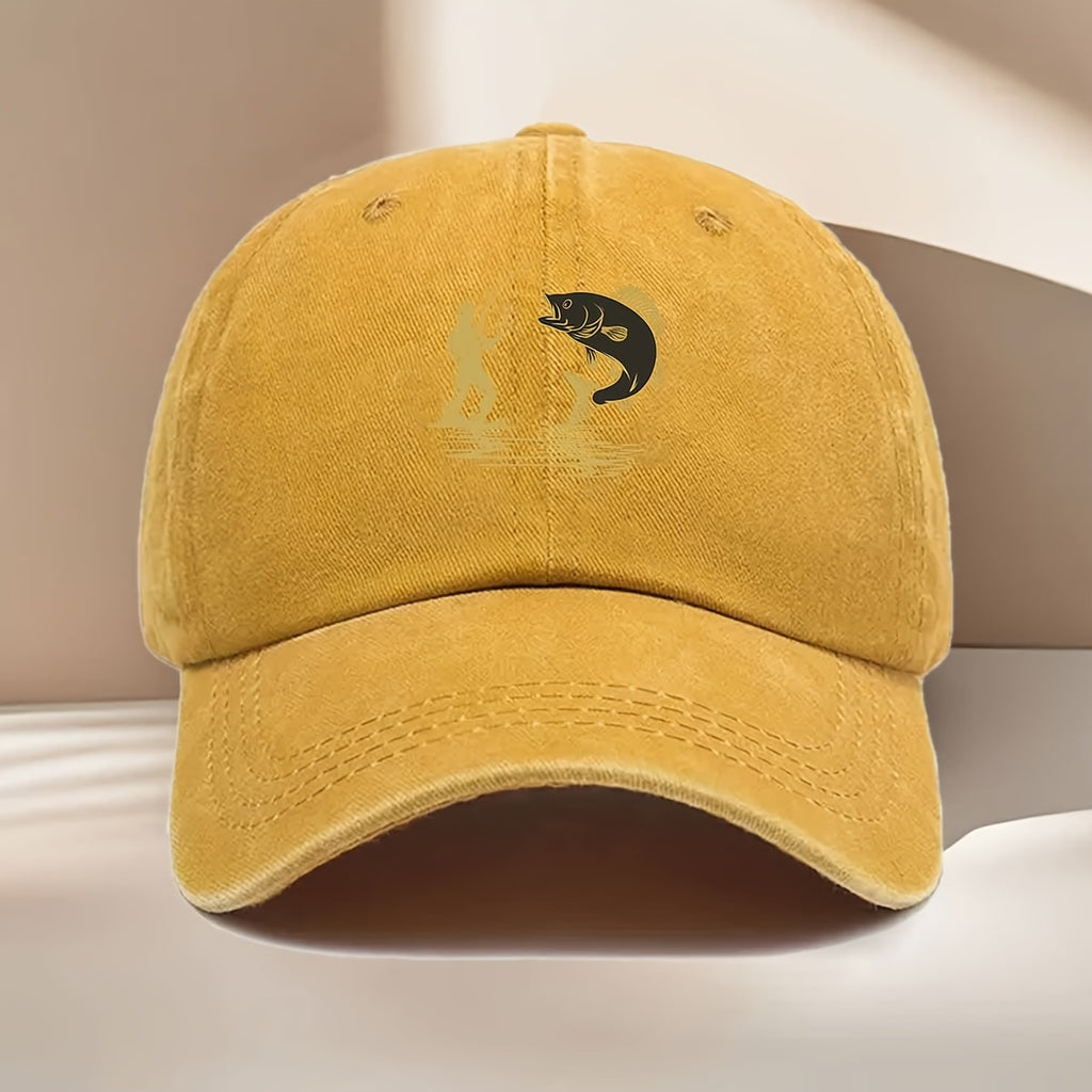 Fishing-Themed Baseball Cap with Curved Brim & Suitable for All- Wear - Sporty Outdoor Hat for Fishing Trips, Daily Use, Parties - Print, Comfortable for Casual and Formal Occasions (No Revision Request)