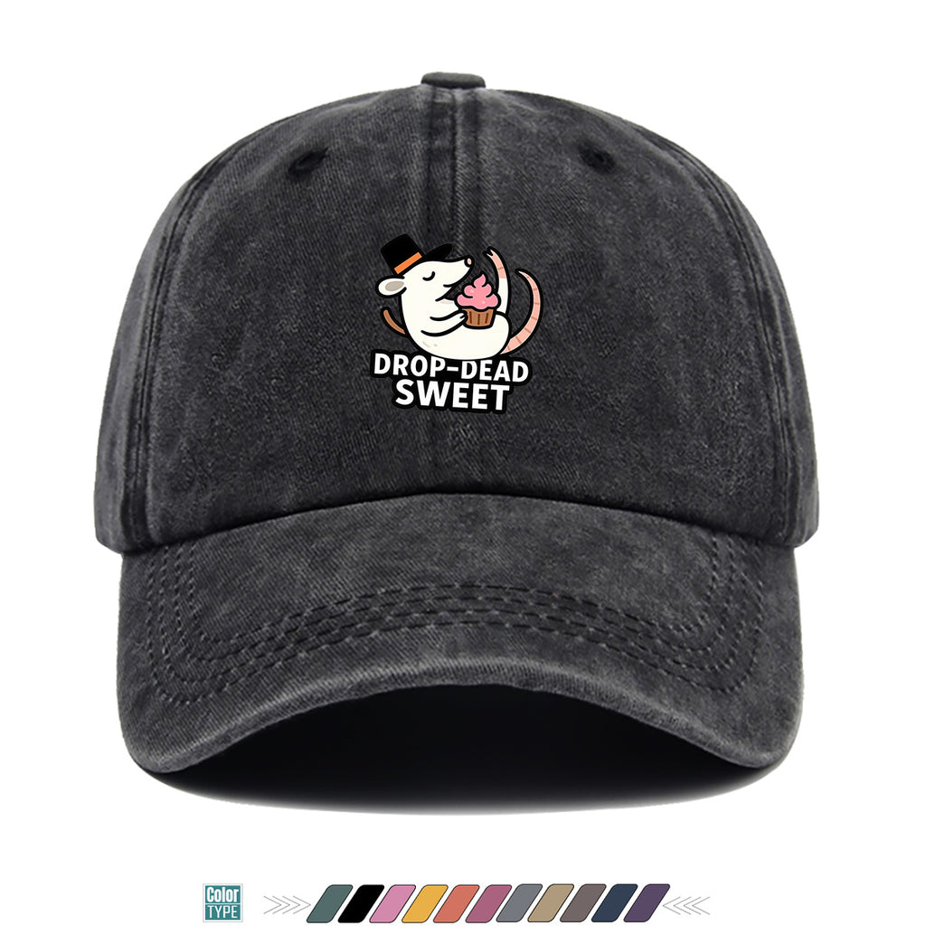 1pc 1pcs "DROP-DEAD SWEET" Mouse Top Hat & Cupcake Print Cap - Adjustable Unisex Baseball Hat Suitable for Parties, Travel, Daily Wear - Cute, Themed Outfits, Street Style for Men & Women (Powder Cream Cupcake)