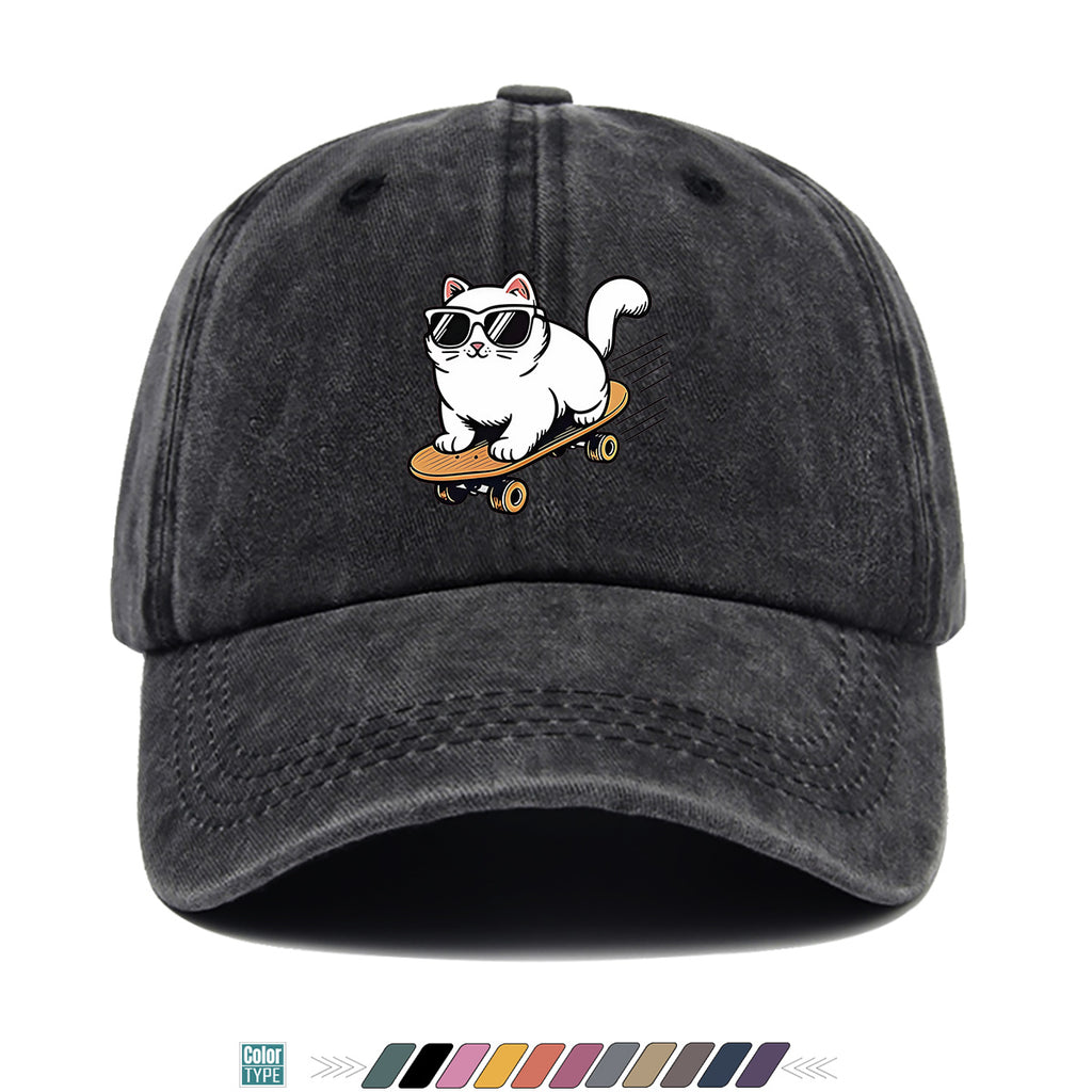 1pc 1pcs White Cat with Fashion Glasses Trucker Hat - Adjustable Unisex Cap Suitable for Skateboarding, Streetwear, Music Festivals, Summer Sun, Breathable Visor, Trendy Gift for &, Birthday Present for Skateboarders