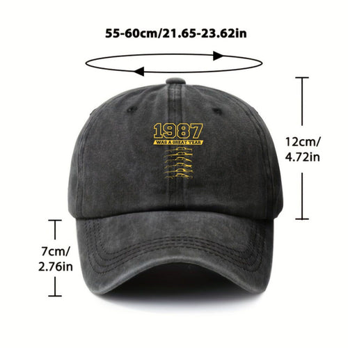1987 Year Mark Vintage Washed Distressed Duckbill Cap, Unisex, Outdoor Baseball Cap, Adjustable, Washed Vintage Style, Lightweight And Breathable Golf Cap