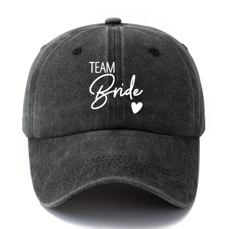 Unisex Printed Letter Washed Baseball Cap, TEAM Bride Curved Brim Hat, Lightweight Outdoor Bucket Hat for Camping And Travel Casual Style, Trucker Baseball Cap Suitable for Men And Women