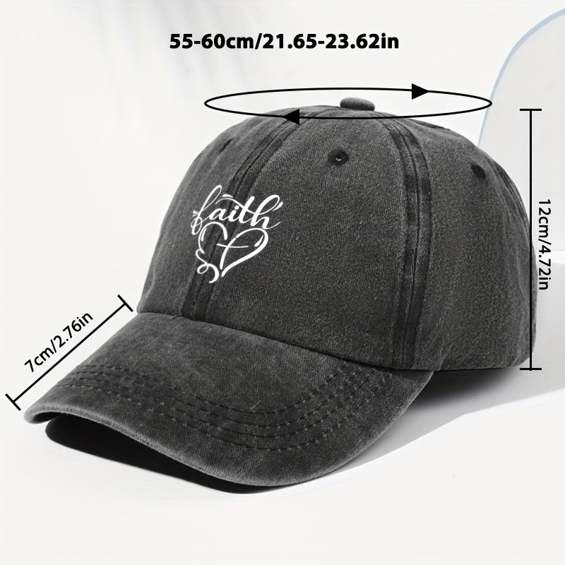 Vintage Washed Baseball Cap with Faith And Heart Design - Adjustable, Lightweight Sun Hat, All-Season Wear, Perfect for Outdoor Activities, Baseball Cap