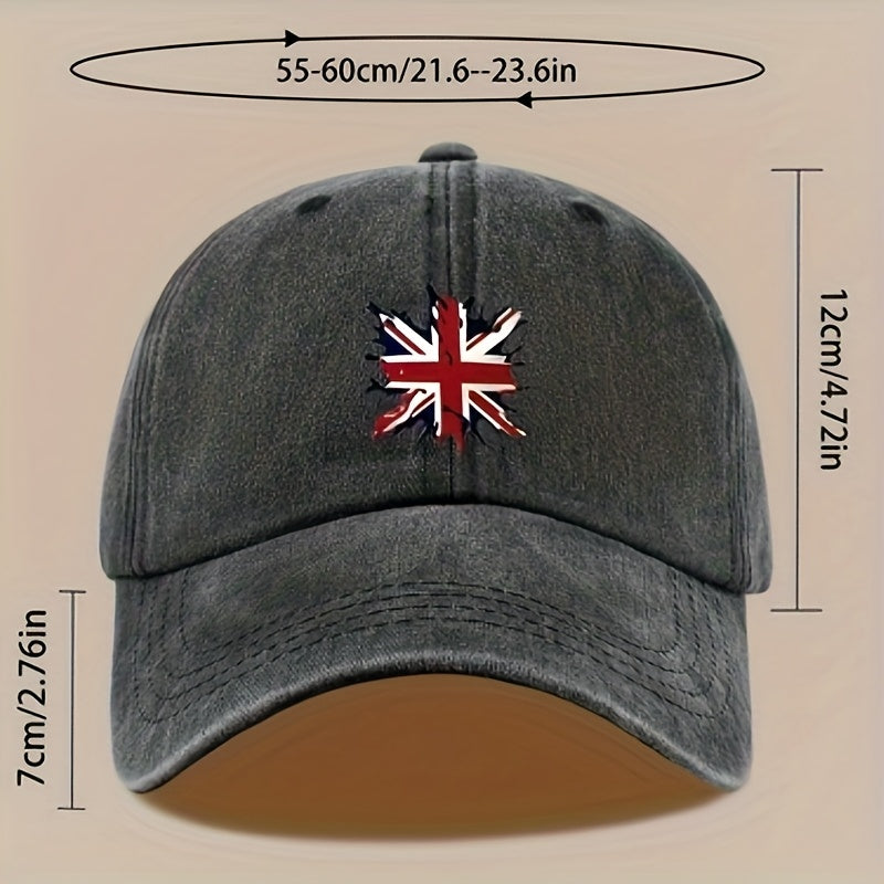 A Lightweight And Breathable Baseball Cap Featuring a "Union Jack" Pattern, Suitable for Both Men And Women. This Vintage-Style Dad Hat Is Adjustable And Perfect for Outdoor Activities Like Truck Driving, Graduation, Beach Outings, Sports, Hiking