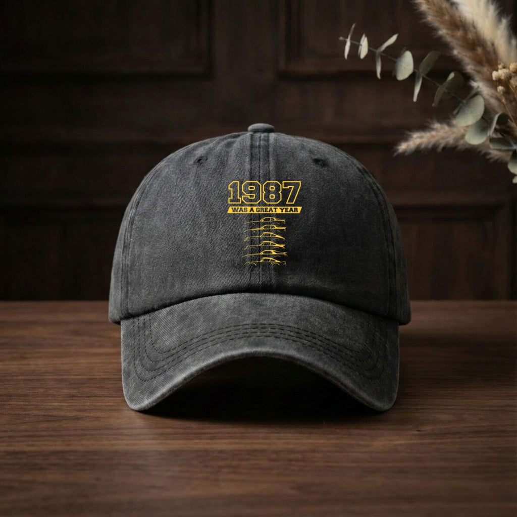 1987 Year Mark Vintage Washed Distressed Duckbill Cap, Unisex, Outdoor Baseball Cap, Adjustable, Washed Vintage Style, Lightweight And Breathable Golf Cap
