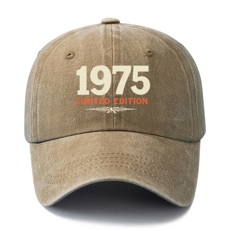 A Unisex, Fashionable and Versatile Printed 1975 LIMITED EDITION Baseball Cap, a Classic Retro Washed Outdoor Lightweight Curved Brim Cap, Suitable for Outdoor Vacations, Travel, Camping, and Other Casual Occasions, a Hip-hop Cap for Holiday Parties,