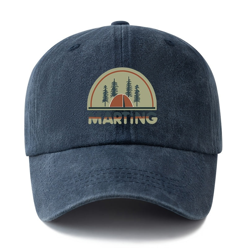 A Unisex, Fashionable and Versatile Printed MARTING Baseball Cap, a Classic Retro Washed Outdoor Lightweight Curved Brim Cap, Suitable for Outdoor Vacations, Travel, Camping, and Other Casual Occasions, a Hip-hop Cap for Holiday Parties, a Casual Cap