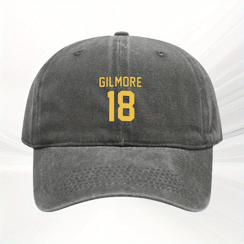 1pc, Gilmore Size 18 Printed Adjustable Baseball Cap, Polyester Fiber Lightweight Printed Craft, Fashionable Versatile Couple Hat, Ideal for Outdoor Sports, Camping, Golf, Riding, Parties, Music Festivals, Weddings, Birthday Gifts And Photography