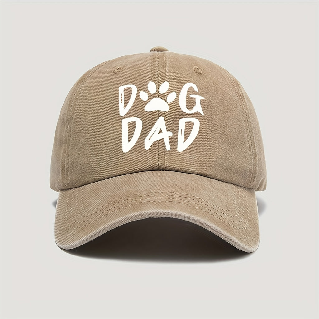 Vintage Washed Cotton Baseball Cap with "Dog Dad" Print - Adjustable Dad Hat for All Seasons, Sun Protection, Hand Wash Only