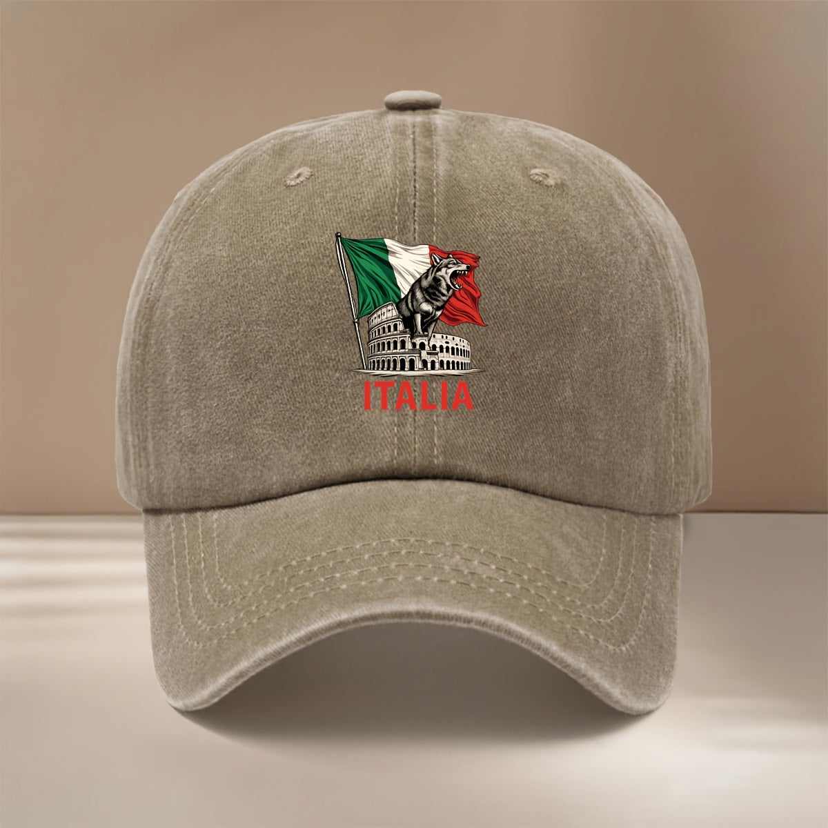 Baseball Cap with "ITALIA" Text and Wolf Graphic, All-season Versatile Fit, Casual and Relaxed Style, Textured Six-panel Design, Comfortable and Lightweight Hip-hop Cap, Adjustable Size, Curved Brim, Unisex Snapback, Trendy and Fashionable for Sports