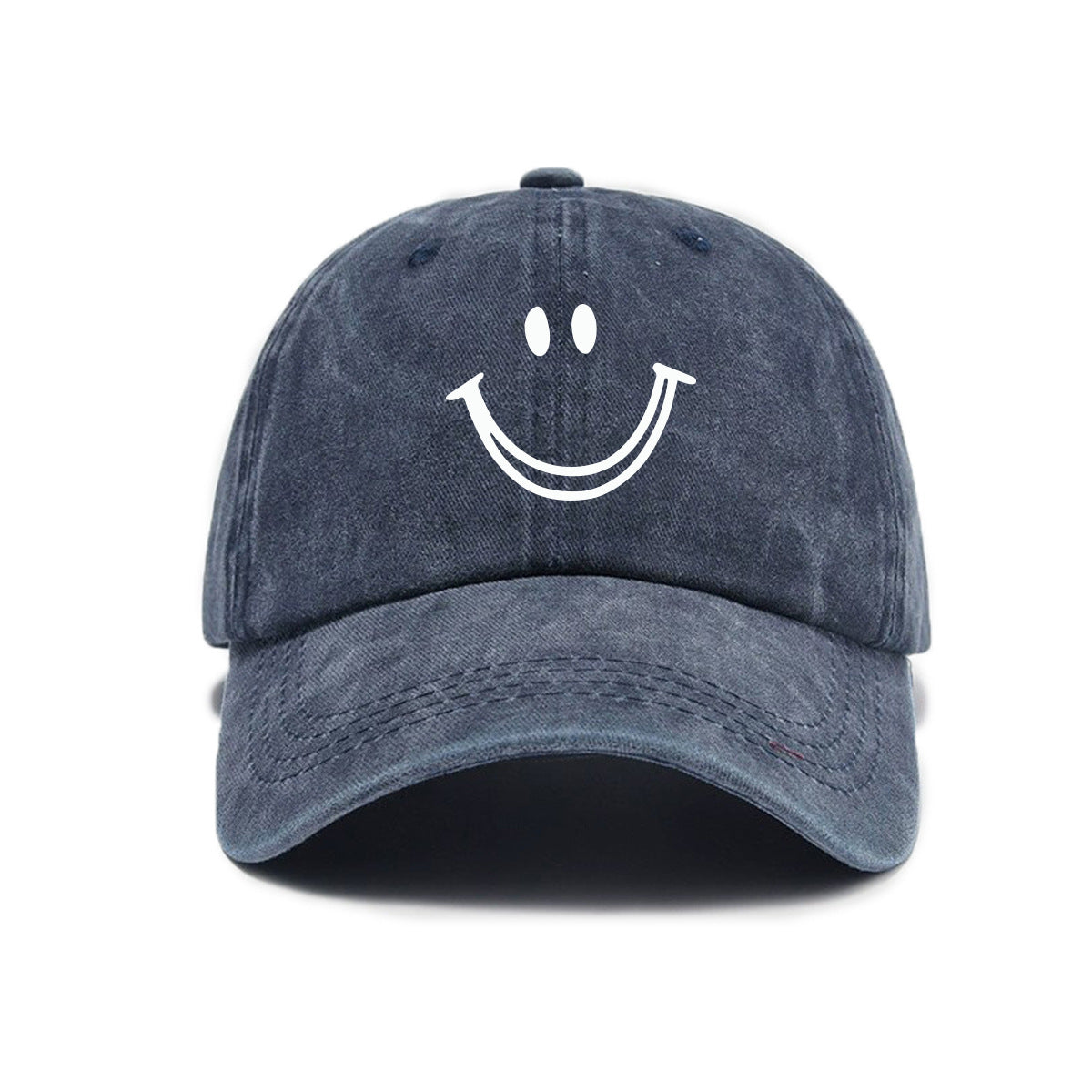 1 Washed Distressed Print Baseball Cap, Adult Versatile Casual Style, Joyful Face Print Washed Distressed Soft Crown Outdoor Sun Baseball Cap for Men and Women