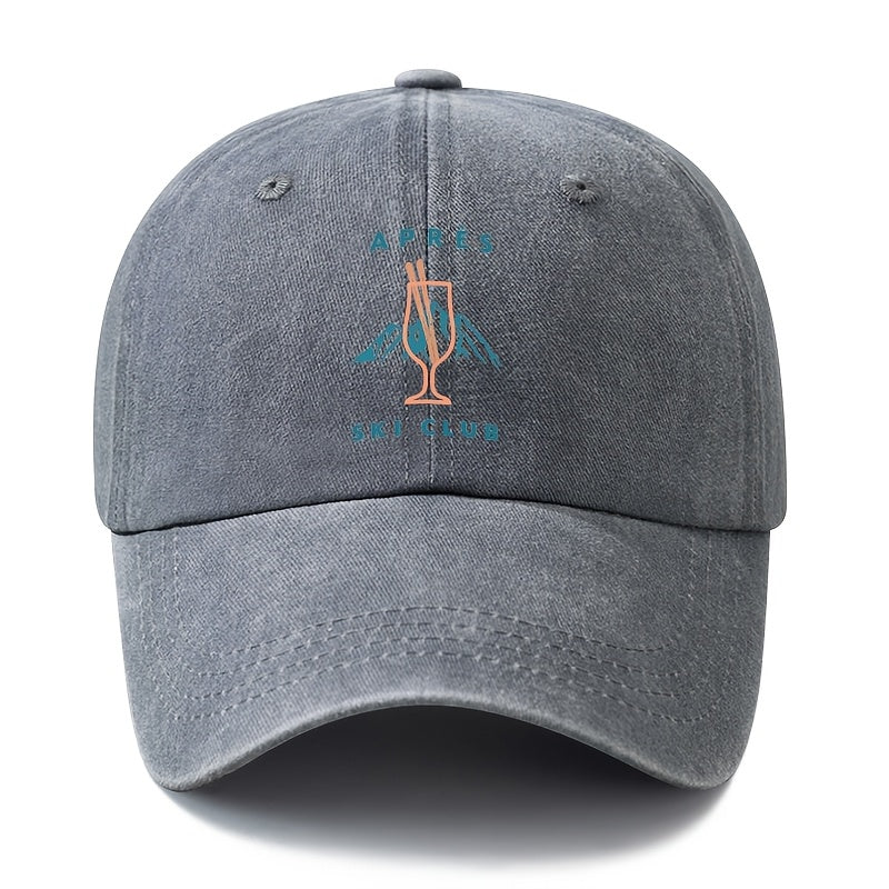 A Unisex, Fashionable and Versatile Baseball Cap with a Printed Wine Glass and Snow Mountain Design, a Classic Retro Washed Outdoor Lightweight Curved Brim Cap, Suitable for Outdoor Vacations, Travel, Camping, and Other Casual Occasions, a Hip-hop Ca