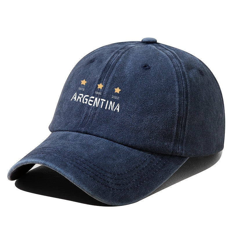 Men's Argentina National Soccer & Baseball Cap - Vintage 1978 1986 2022 Cup Embellished Hat with 3 Stars & Argentina Emblem, Adjustable Curved Brim for Outdoor Games, Fan Apparel (Duckbill Hat)