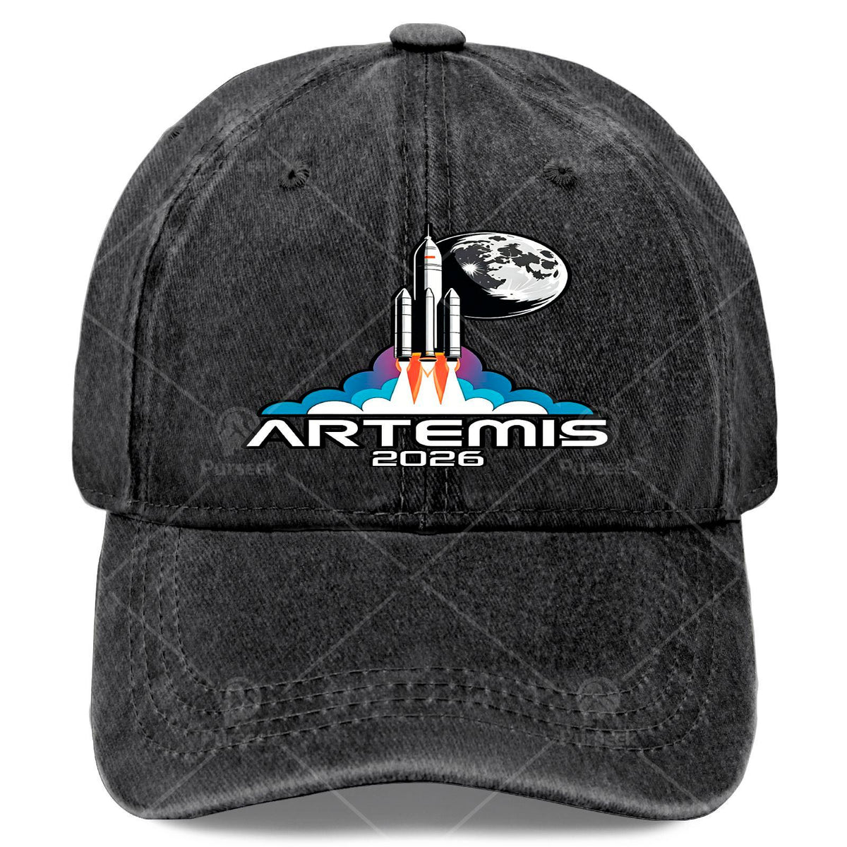 Unisex Aesthetic Baseball Cap Featuring a Washed And Distressed Design Inspired by The Artemis Moon Launch