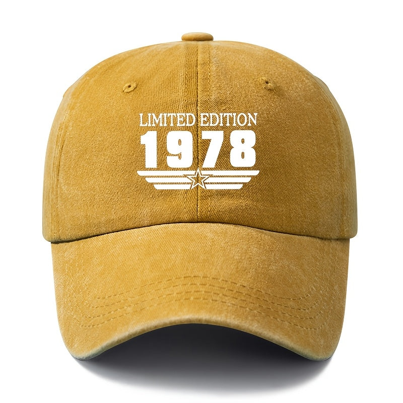 A Unisex Fashion Versatile Printed LIMITED EDITION 1978 Baseball Cap, Classic Retro Washed Outdoor Lightweight Curved Brim Hat, Trucker Baseball Cap, Suitable for Outdoor Vacation Travel Camping And Other Leisure Occasions