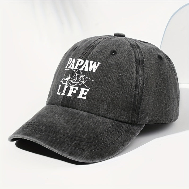 Unisex "PAPAW LIFE" Letter Print Washed Vintage Baseball Cap, Fashionable Sun Outdoor Hat for Men and Women, Adjustable Fit Trucker Hat Suitable for All Seasons and Daily Wear