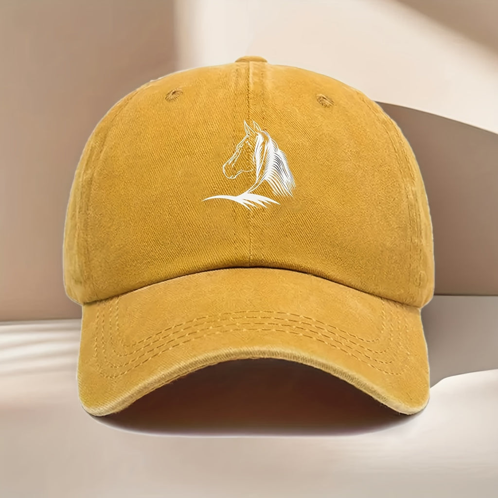 White Horse Line Drawing Print Baseball Cap, Fashionable, Easy, Lightweight, Durable, Unisex, Suitable for All Seasons, Hip-Hop Cap, Suitable for Vacation Travel, Playing And Checking In, Daily Outings, Outdoor Sports And Other Occasions