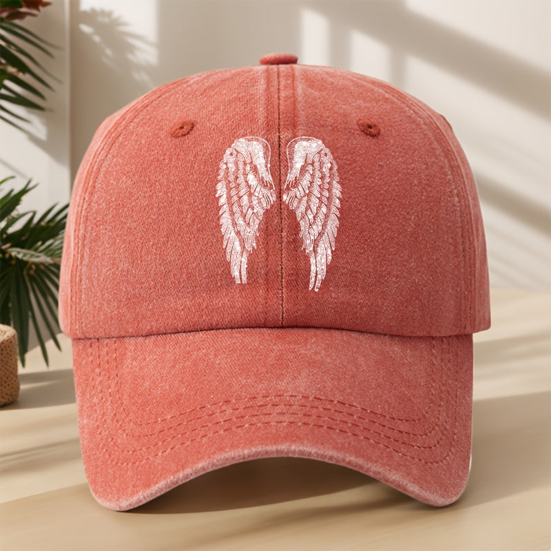 Angel Wing Printed Baseball Cap Classic Washed Distressed Retro Dad Hat Soft Comfortable Sweat-Absorbing Breathable Hat Outdoor Casual Sports Mountaineering Camping Fishing Hat Individual Street Hip-Hop Hat