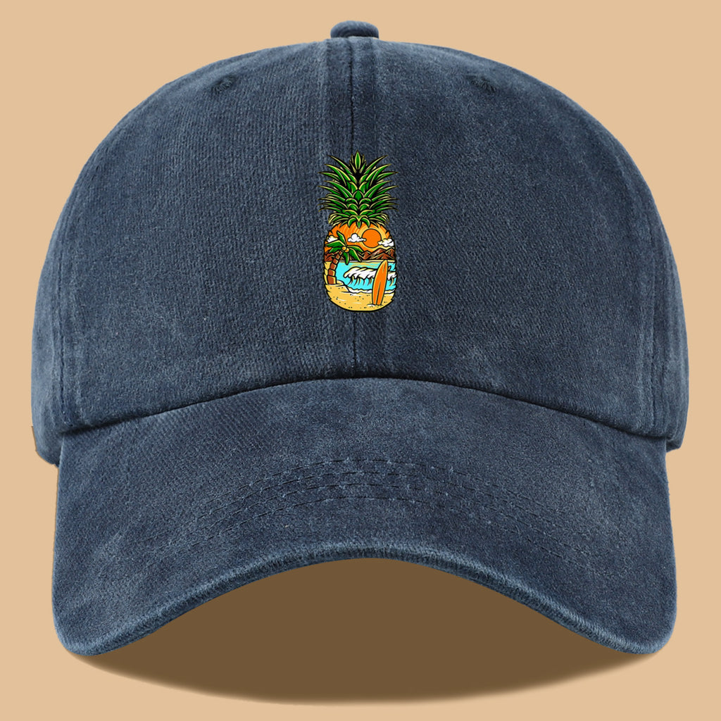1pc Pineapple Print Trucker Hat - Adjustable Unisex Baseball Cap with Pineapple & Beach Scenery Design, Breathable Suitable for Outdoor, Vacations, Parties, Daily Wear - Suitable for Men and Women, Ideal Gift for Beach Lovers