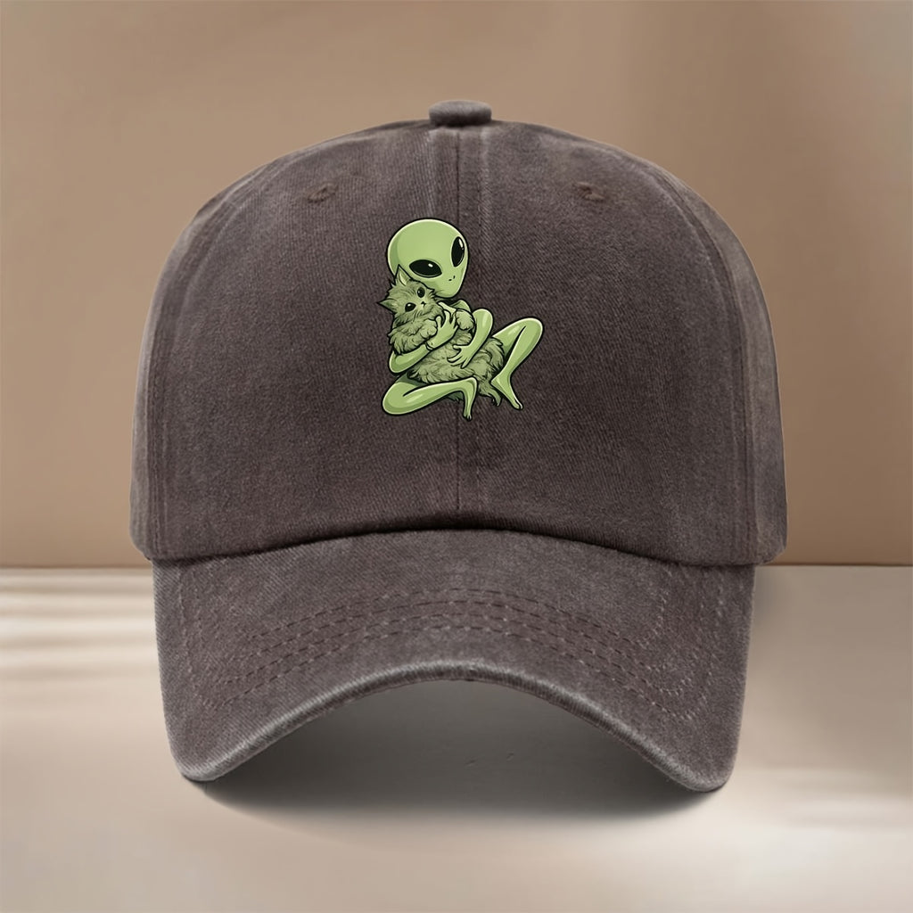 Alien Kitten Pattern Baseball Cap Comfortable Curved Brim Unisex Dad Hat Easy Hip-Hop Hat Fashion Outdoor Casual Hat All-Season Trucker Cap