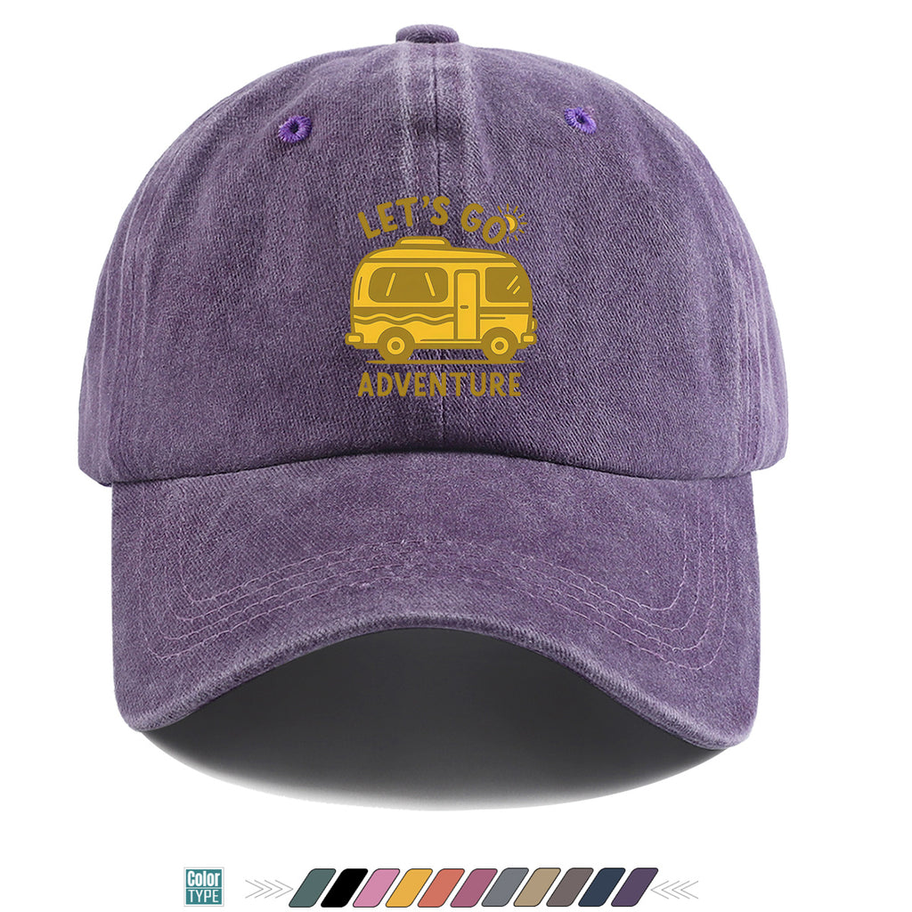 1pc "LET's GO ADVENTURE" Camper Van Print Baseball Cap, Vintage Yellow RV Pattern Sun Hat, Fashionable Casual Sun Hat, Unisex Adjustable Duckbill Cap for Outdoor Adventures, Road Trips, Camping Picnics, Weekend Outings, Park Strolls, Beach Vacations
