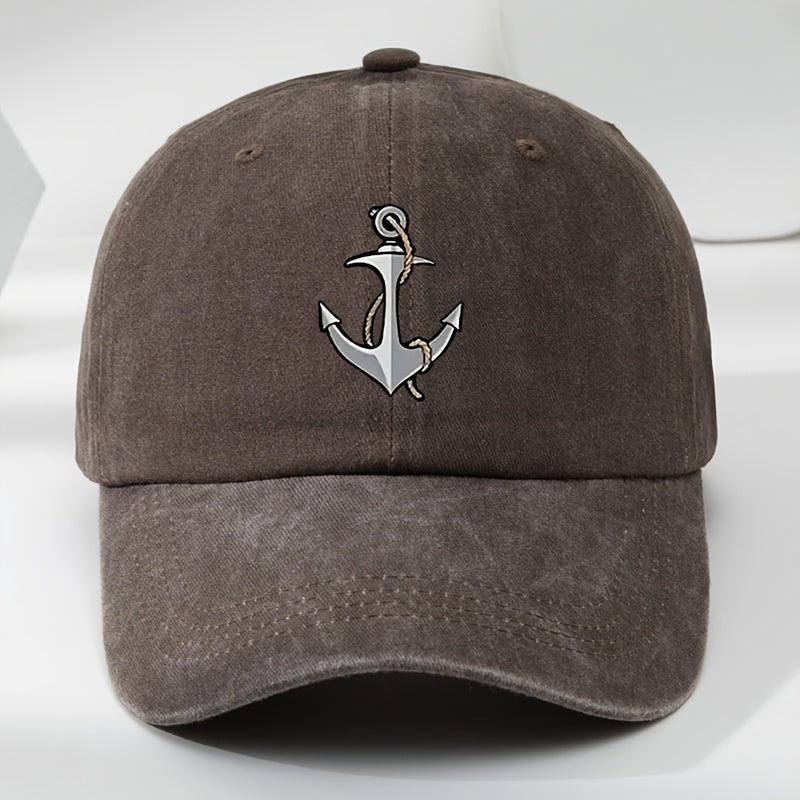 Vintage Anchor Print Baseball Cap - Adjustable, Soft Top Casual Hat for Men, Polyester