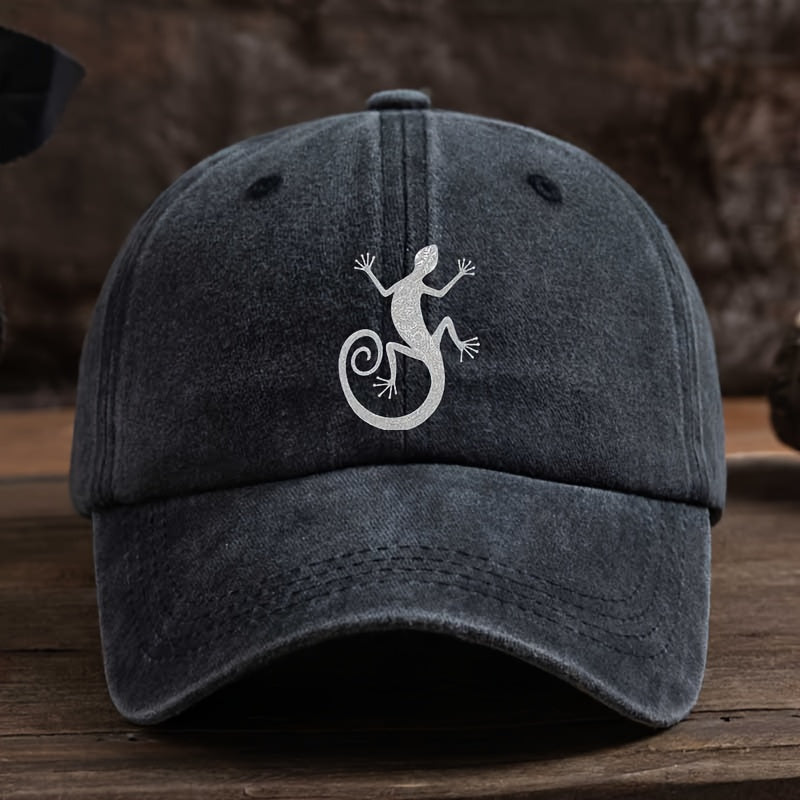 Men's Gecko Print Baseball Cap - Sporty Outdoor Hat with Gecko, Suitable for, Casual Wear & Themed Events, Versatile for Climbing, Everyday Use, Gecko-Themed