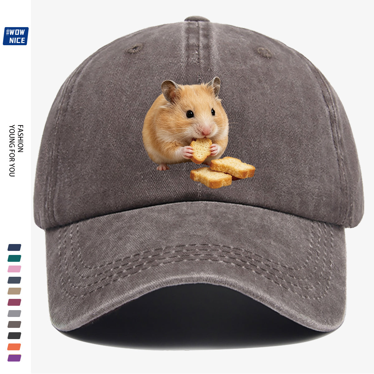 1pc Light Brown Hamster Holding Bread Slice Cute Printed Baseball Cap, Soft And Skin-Friendly Baseball Cap, Lively And Adorable Eye-Catching Men'S Women'S Baseball Cap, Adjustable Size, Casual Daily Hat, Commuting And Shopping Hat