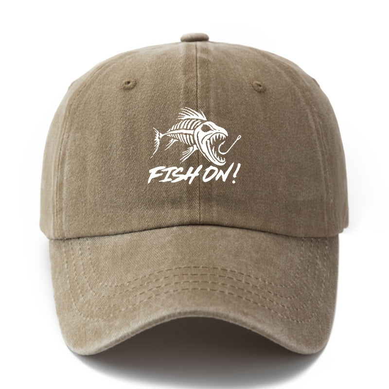 1 Unisex Fashion Printed Fishbone FISH ON Baseball Cap | Classic Vintage Washed Lightweight Curved Brim, Ideal for Outdoor Travel, Camping, Casual Daily Wear, Hip-Hop Festivals |, Woven, Brand: MAKEFGE