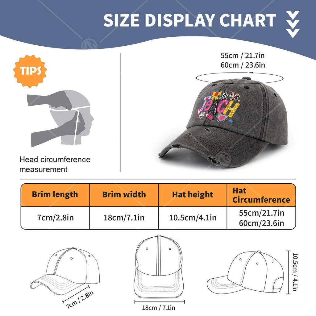 Teach Lovess Learnss Unisex Trucker Hat with Iconic Print - Adjustable Snapback Cap, Lightweight Vintage Washed Baseball Cap Suitable for All Seasons, Machine Washable for Men & Women, Casual Wear, Classic Round-Top Design