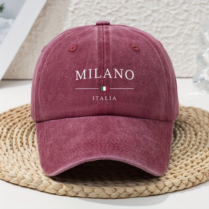 Italian Milan Fashion Flag Print Baseball Cap for Women, Vintage Versatile Sun Hat, Breathable And Comfortable Soft-Top Dad Hat, Unique Trendy Washed And Distressed Style
